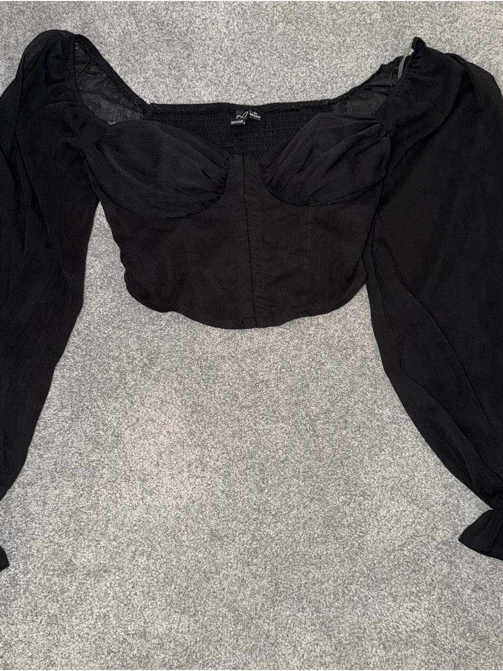 Black Long Sleeve Ruched Bust Crop Top